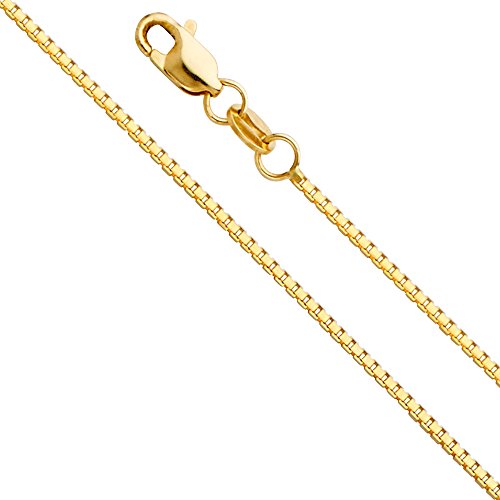14k REAL Yellow Gold Solid 1.1mm Box Link Chain Necklace with Lobster Claw Clasp - 18'