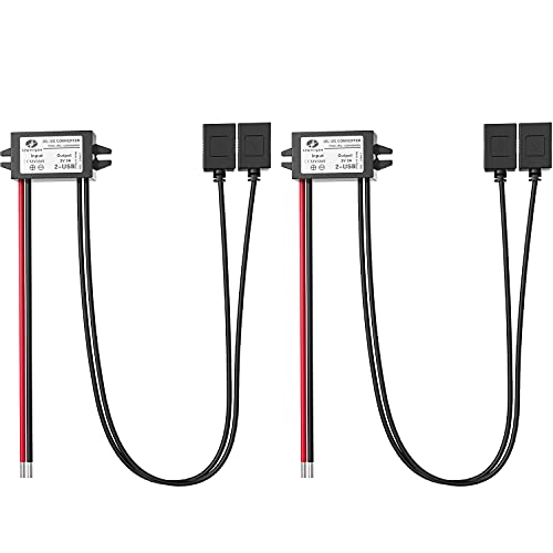 Tecreddy 2-Pack 12V 24V DC to Dual 5V USB Female DC Converter Adapter Step-Down Buck Module
