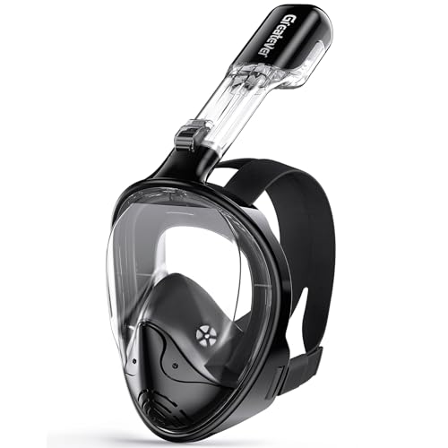 Greatever Full Face Snorkel Mask, Snorkeling Gear for Adults with Latest Dry Top Breathing System and Detachable Camera Mount, Foldable Snorkel Mask Adult, Snorkels Anti-Fog & Anti-Leak(Black, L/XL)