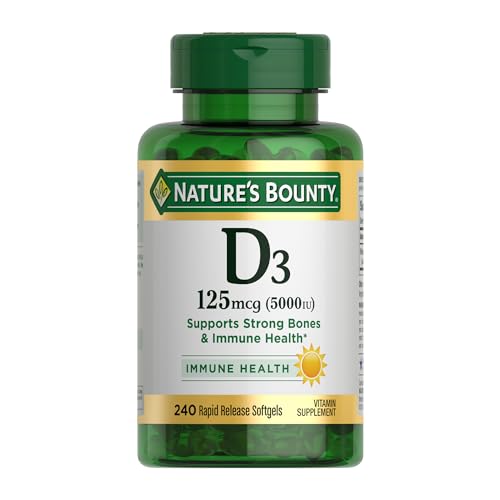 Nature's Bounty Vitamin D3, Immune Support, 125 mcg (5000iu), Rapid Release Softgels, 240 Ct