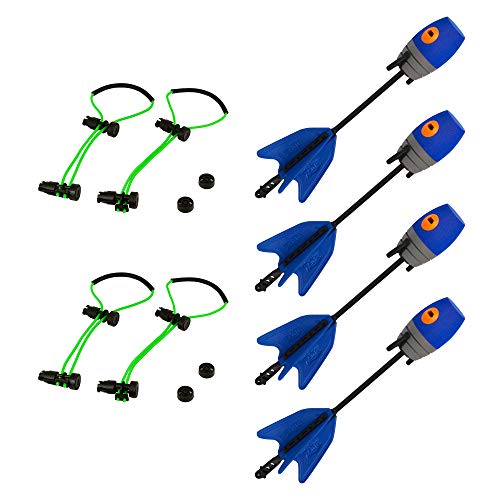 Zing HyperStrike Bow Bungee Replacement and Arrow Refill Pack - Includes 2 Green HyperStrike Bungee Sets and 4 Blue Zonic Whistling Arrows, Launches up to 250 Feet (Blue Arrows + Green Bungees)