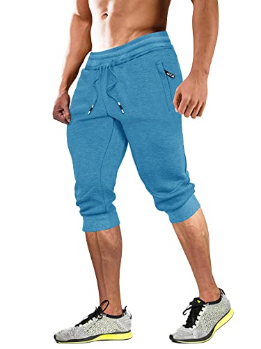 MAGCOMSEN Athletic Shorts Men with Pockets Running Shorts Capri Joggers Mens Summer Gym Short Outdoor Basketball Shorts Workout Shorts Ice Blue