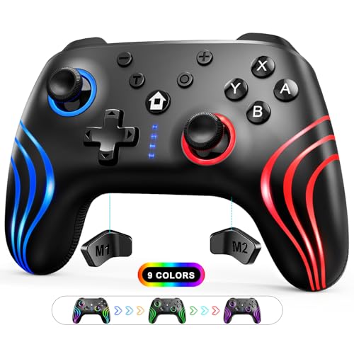 Switch Controller, Wireless Pro Switch Controller for Nintendo Switch/Lite/OLED, Nintendo Switch Controller with Cool LED Light, Programmable, Vibration, Gyro Axis, Adjustable Turbo