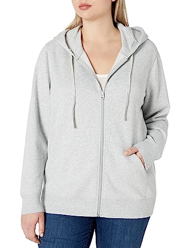 Amazon Essentials Women's French Terry Fleece Full-Zip Hoodie (Available in Plus Size), Light Grey Heather, XX-Large