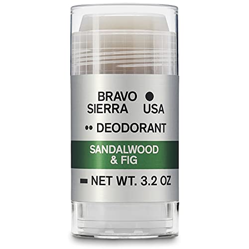 Aluminum-Free Natural Deodorant for Men by Bravo Sierra - Long Lasting All-Day Odor and Sweat Protection - Sandalwood and Fig, 3.2 oz - Paraben-Free, Baking Soda Free, Vegan and Cruelty Free - Will Not Stain Clothes
