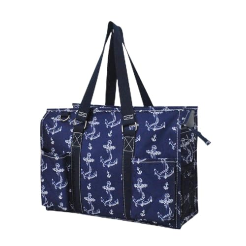 NGIL Utility Water Resistant Tote Bag, Top Zipper Closure, Perfect Gifts for Working Women, Nurses, Gym bag (Vintage Anchor-Navy)