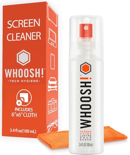 WHOOSH! Screen Cleaner Spray and Wipe - 3.4 fl oz + 1 Microfiber Cloth Wipes - Travel Size Electronic Cleaner for Car, Computer, Laptop, iPad, MacBook, Phone, Watch, Eyeglass - Lens Cleaner Kit