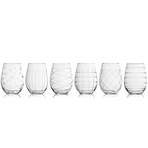 Fifth Avenue Crystal Glasses Medallion Stemless Wine Goblets, 6 Count (Pack of 1), Clear