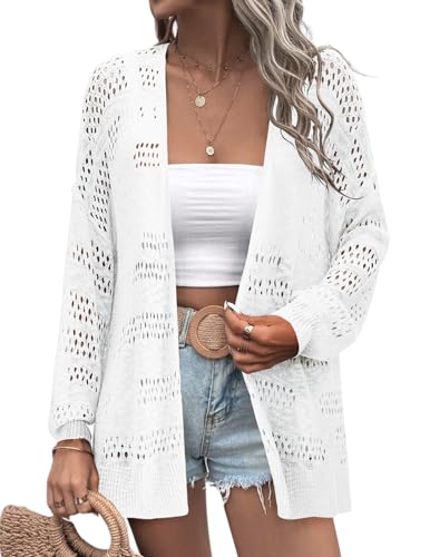 HOTOUCH Oversized Cardigans for Women Crochet Summer Lightweight Long Sleeve Cardigan White XXL