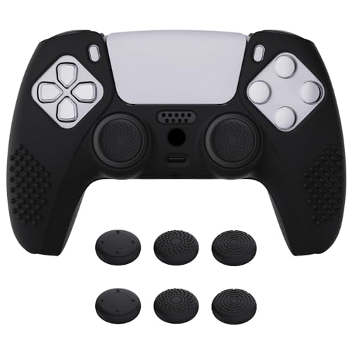 eXtremeRate PlayVital Black 3D Studded Edition Anti-Slip Silicone Cover Skin for ps5 Controller, Soft Rubber Case Protector for ps5 Wireless Controller with 6 Black Thumb Grip Caps