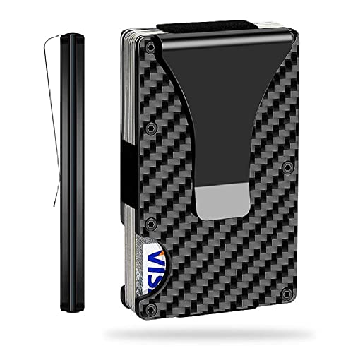 Carbon Fiber Wallet Minimalist Wallet for Men, GNEBRAUTY Metal Money Clip Wallet, Front Pocket Men Wallet RFID Blocking Aluminum Slim Cash Clip Thin Credit Card Holder (Solid Black)