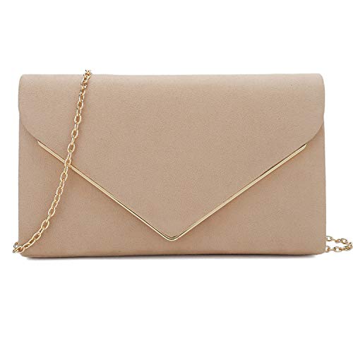 CHARMING TAILOR Faux Suede Clutch Bag Elegant Woman Evening Purse for Wedding/Prom/Black-tie Events (Nude)