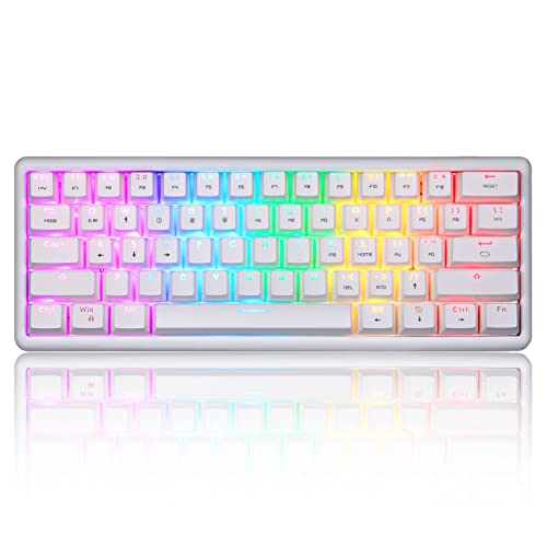 MOTOSPEED RGB 60% Triple Mode BT5.0/2.4G/Type-C Hot Swappable Mechanical Keyboard, 61 Keys Bluetooth Mechanical Keyboard,Compact Gaming Keyboard with Software Gateron Blue Switch, White