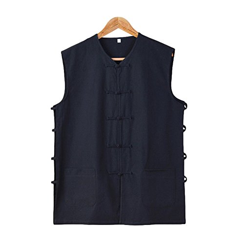 ZooBoo Chinese Kung Fu Waistcoat Wing Chun Sleeveless Vest Martial Arts Tai Chi Shirt Lay Lohan Arhat Undershirt Buddhist Monks Uniform (M, Black)