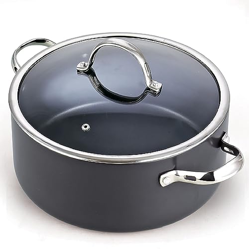 Cooks Standard Stock Pot Dutch Oven Casserole with Glass Lid, 7-Quart Classic Hard Anodized Nonstick Stockpot, Black