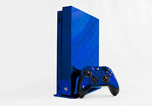 Blue Diamond Plate Mirror - Vinyl Decal Mod Skin Kit by System Skins - Compatible with Microsoft Xbox One X (XB1X)