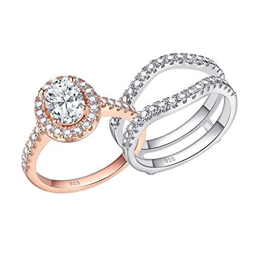 Blongme Wedding Engagement Rings Set for Women 925 Sterling Silver Oval Shape CZ Anniversary Band Promise Bridal Rose Gold Size 5