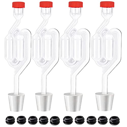 4PACK Twin Bubble Airlock Set, Fermentation Airlock,Brewing Airlocks Brew Kits Airlocks for Fermenting with 4 Stoppers + 10 Grommets