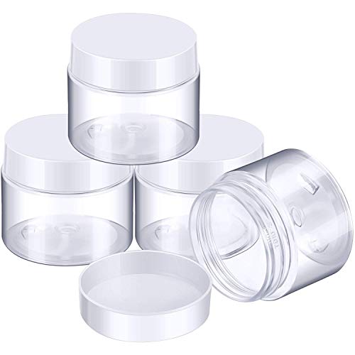 Patelai 4 Pieces Round Clear Wide-mouth Leak Proof Plastic Container Jars with Lids for Travel Storage Makeup Beauty Products Face Creams Oils Salves Ointments DIY Making or Others (White,2 Ounce)