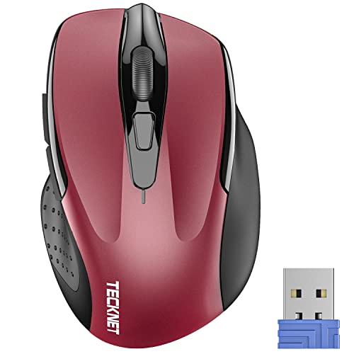 TECKNET Wireless Mouse, 2.4GHz Ergonomic Computer Mouse, Portable Cordless Mice, Mouse for Laptop, 6 Buttons USB Mouse for Chromebook, Ergo Grip, 24 Months Battery - Red