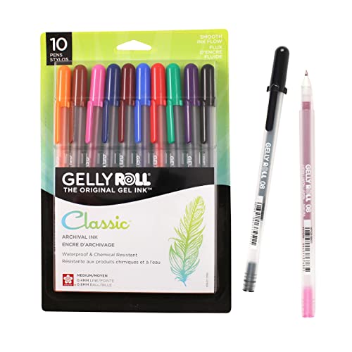 SAKURA Gelly Roll Gel Pens - Medium Point Ink Pen for Journaling, Art, or Drawing - Assorted Colored Ink - 10 Pack