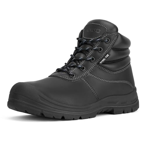 NINGO Steel Toe Work Boots for Men, Slip Resistant Work Boots, Puncture Resistant Construction Boots with Breathable Lining, EH Protection, Mens Safety Boots for Industrial, Roofing and Warehouse