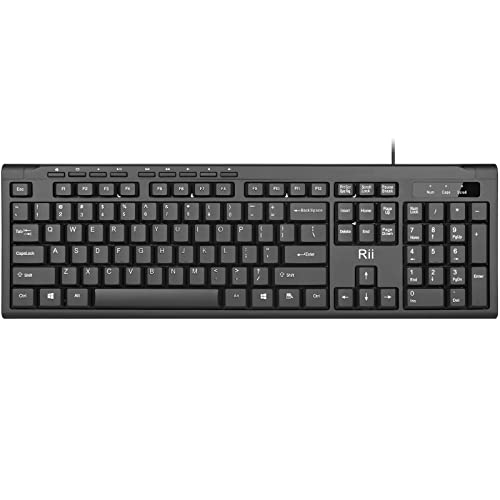 Rii RK907 Ultra-Slim Compact USB Wired Keyboard for Mac and PC,Windows 10/8 / 7 / Vista/XP (Black) (1PCS)