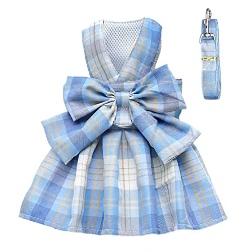 PETCARE Plaid Dog Dress Bow Tie Harness Leash Set for Small Dogs Cats Girl Cute Princess Dog Dresses Spring Summer Puppy Bunny Rabbit Clothes Chihuahua Yorkies Pet Outfits