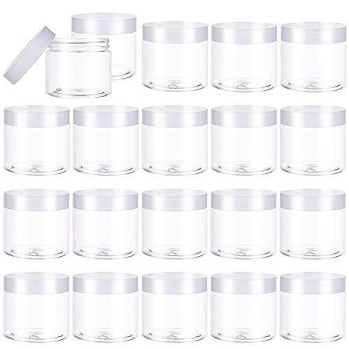 20 PCS 2oz Plastic Empty Jars with Lids(White),Wide-Mouth Refillable Storage Containers for Cosmetics,Empty Storage Container for Candy,Beads,Slime Making,Crafts,Creams,Gifts