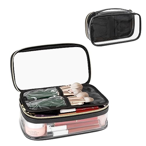 OCHEAL Clear Makeup Bags Small Cosmetic Bag Portable Cute Transparent Travel Makeup Bag with zipper for Women and Girls Cosmetics Toiletries storage Organizer Pouch-Black