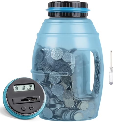 X-Large Piggy Bank for Adults, Vcertcpl Digital Counting Bank with LCD Counter, 2.8L Capacity Coin Bank Money Jar, Designed for All US Coins (Blue2)