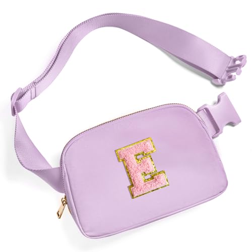 Gitus Belt Bag Fanny Pack Crossbody Bags with Initial Letter Patch Cute Stuff Birthday Gifts for Teenager Girls Trendy Preppy Stuff for Teen Girls Cool Stuff for Teens (Lavender-E)