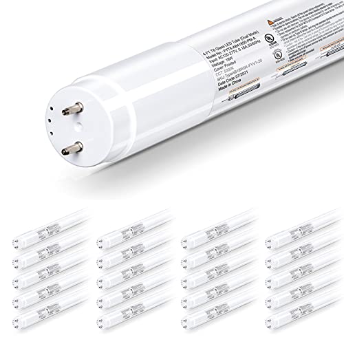 20 Pack 4FT LED T8 Hybrid Type A+B Light Tube, 18W, Plug & Play or Ballast Bypass, Single-Ended OR Double-Ended, 5000K, 2400lm, Frosted Cover, T8 T10 T12 for G13, 120-277V, UL Listed
