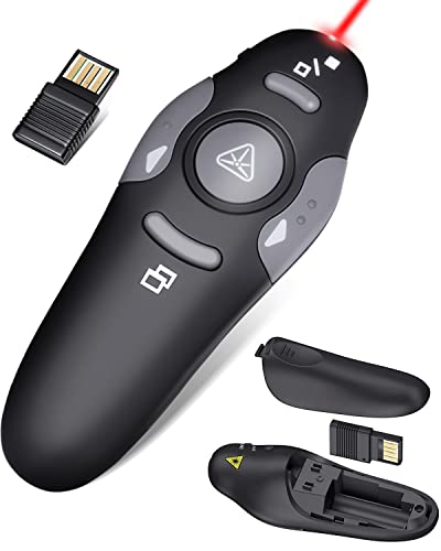 Wireless Presentation Clicker for PowerPoint Presentations, USB Dongle Presenter Remote with Laser Pointer Slide Clickers for Mac/Windows/Linux, Computer/Laptop, Google Slide/PPT/Keynote