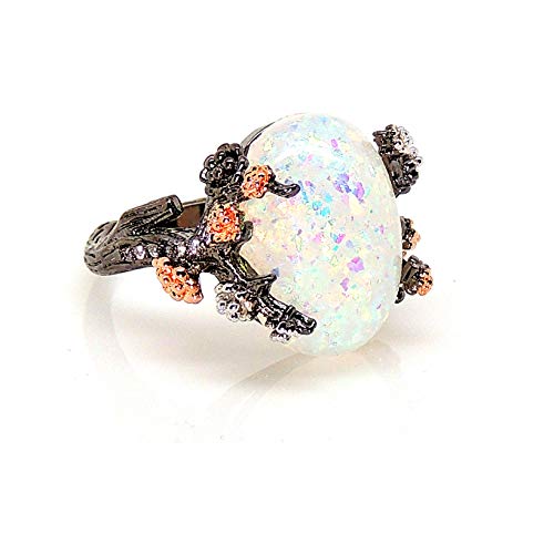 Ginger Lyne Collection Henrietta Simulated Fire Opal Ring for Women - Elven Gothic Black Plated for Engagement Promise or Statement -Tree Branch Flower Design Setting