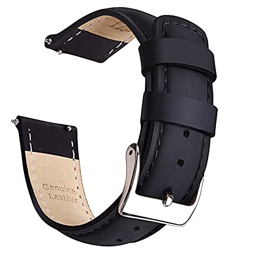 Ritche Genuine Black Leather Watch Band 22mm Classic Vintage Quick Release Top Grain Leather Watch Strap, Valentine's day gifts for him or her