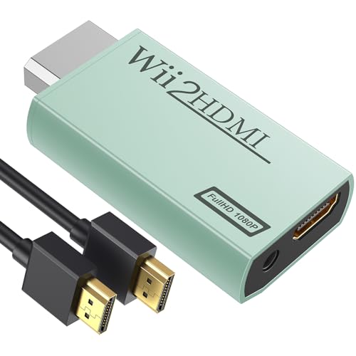 GANA Wii to HDMI Converter Adapter with Hdmi Cable Connect Wii Console to HDMI Display in 1080p Output Video with 3.5mm Audio Supports All Wii Display Modes Turquoise