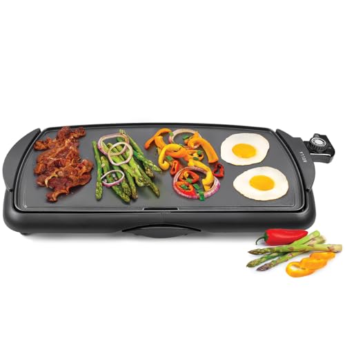 BELLA Electric Griddle & Flat Grill with Nonstick Large Cooking Surface and Removable Probe for Eggs, Tortillas, Pancake and more, 10.5' x 20', Black