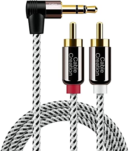 CableCreation 3.5mm to RCA Cable, Angle 3.5mm Male to 2RCA Male Auxiliary Stereo Audio Y Splitter Gold-Plated for Smartphones, MP3, Tablets, Speakers, Echo Dot, Home Theater, HDTV, 10FT/3M