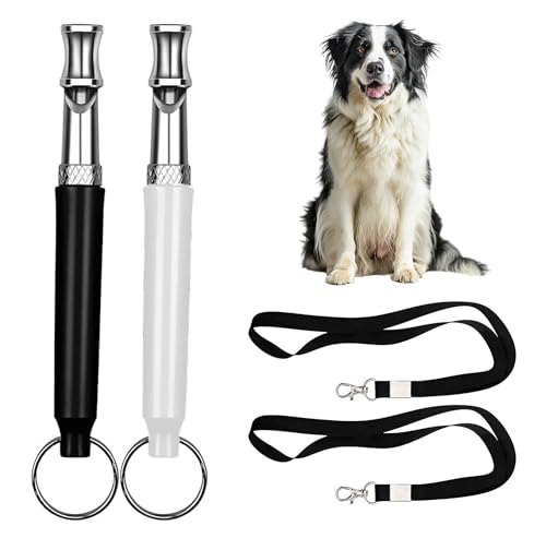 LDSDEYORS 2PCS Dog Whistle with Black Lanyard Silent Training Stop Bark Control Tool for Pet Dogs,Obedience Training, 3.15' Stainless Steel Dog Whistle to Stop Barking Silent Dog Whistle (Black)