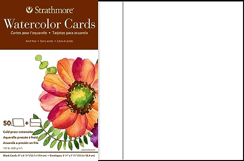 Strathmore Watercolor Cards, 5x6.875 inches, 50 Pack, Envelopes Included - Blank Greeting Cards for Weddings, Events, Birthdays