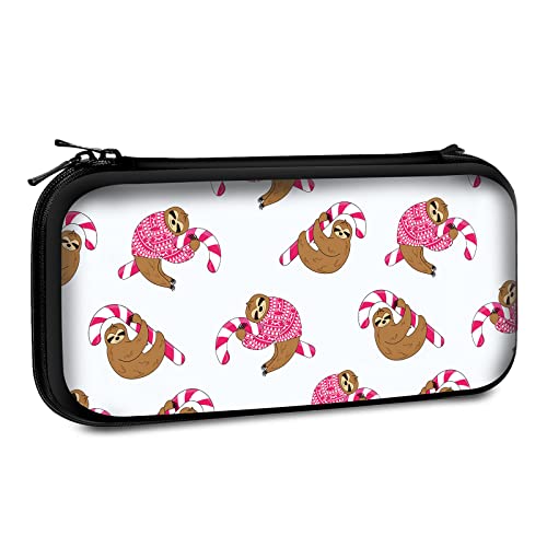 Carrying Case Compatible with Switch 2017 / Switch OLED 2021 Console Joy-Con with 10 Game Card Slots , Sloth in a red sweater with candy cane pattern