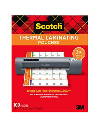 Scotch Thermal Laminating Pouches, For Use With Thermal Laminators, 8.9 x 11.4 Inches, Letter Size Sheets, 100 Count(Pack of 1)