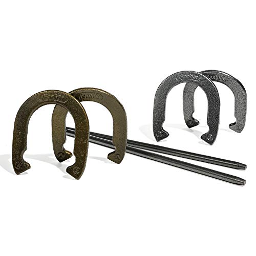 Franklin Sports Horseshoe Set - Steel Horseshoes and Stakes - Official Size and Weight - Perfect for Yard and Beach - Recreational