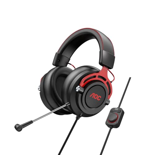 AOC GH300 USB Gaming Headset with RGB-LED Gaming Headset with Detachable Microphone, 50mm Drivers and 7.1 Virtual Surround Stereo with Hi-Fi Audio