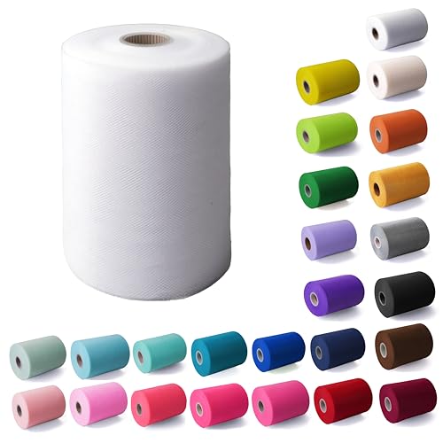 Craft And Party, Tulle Fabric Roll 6' by 100 Yards (300 ft) White Fabric Tulle Spool for DIY Tutu Bow, Wedding and Decoration. Value Pack. (White)