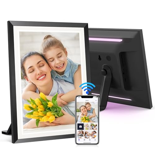 BIGASUO 10.1' WiFi Digital Picture Frame with LED Light, 1280 * 800 HD Touch Screen Smart Photo Frame, 32GB Memory, Support USB/SD Card, Auto-Rotate, Share Photos/Videos Remotely via Uhale APP