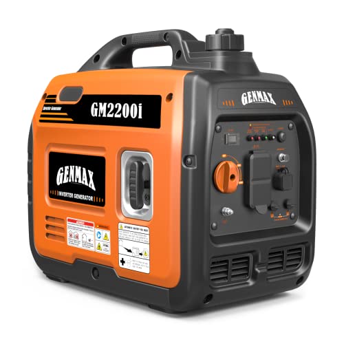 GENMAX Portable Generator，2200W Ultra-Quiet Gas Engine, EPA Compliant, Eco-Mode Feature, Ultra Lightweight for Backup Home Use & Camping (GM2200i)