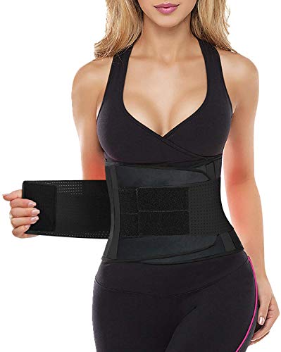 YIANNA Women Waist Trainer Belt - Slimming Sauna Waist Trimmer Belly Band Sweat Sports Girdle Belt Weight loss, YA8003-Black-M