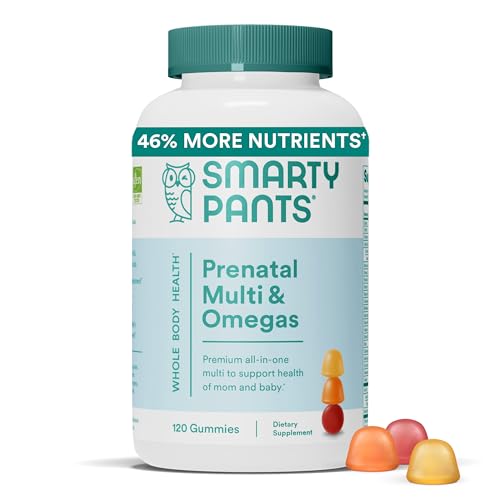 SmartyPants Prenatal Vitamins for Women, Multivitamin Gummies: Omega 3 Fish Oil (EPA/DHA), Biotin, Methylfolate,Vitamin D3,C, Vitamin B12, B6,Vitamin A, K & Zinc,120 Count(30 days)(Packaging may vary)